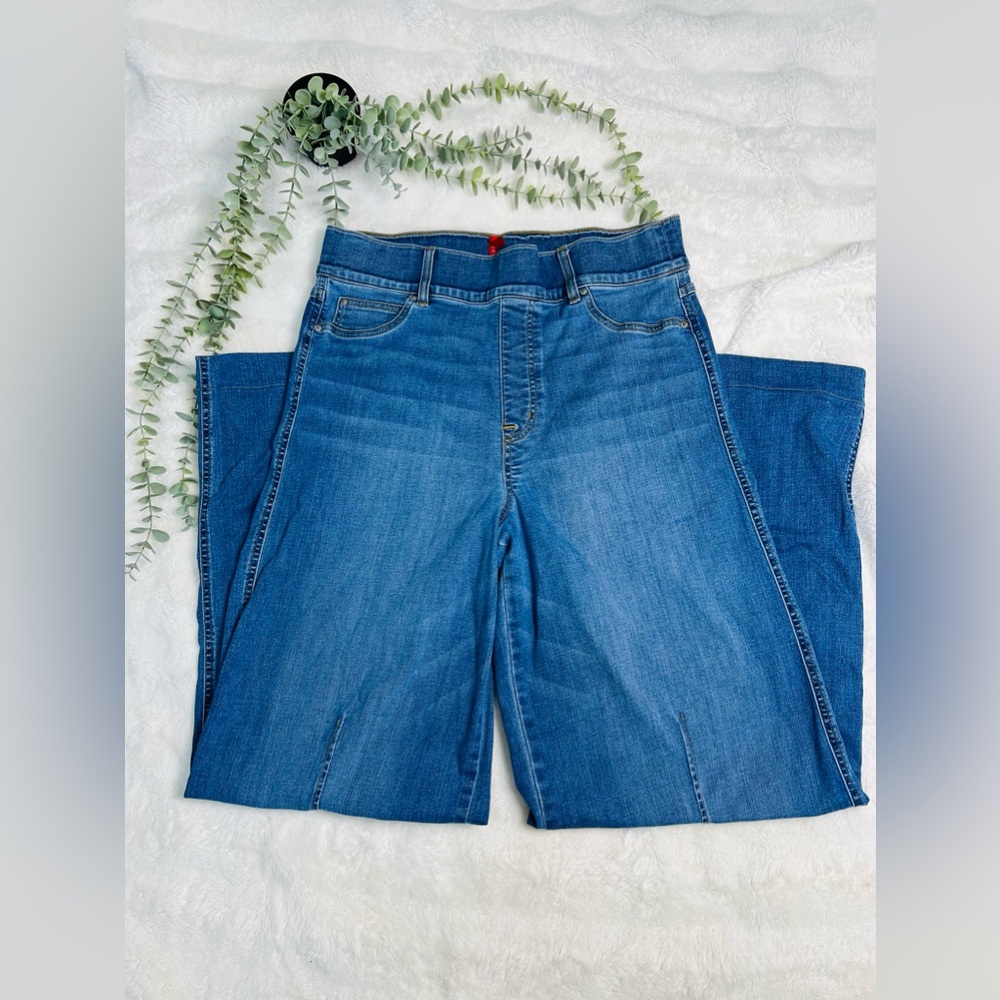 Spanx Seamed Front Wide Leg Vintage Indigo Flared Jeans Size 1X Tall - Picture 3 of 12